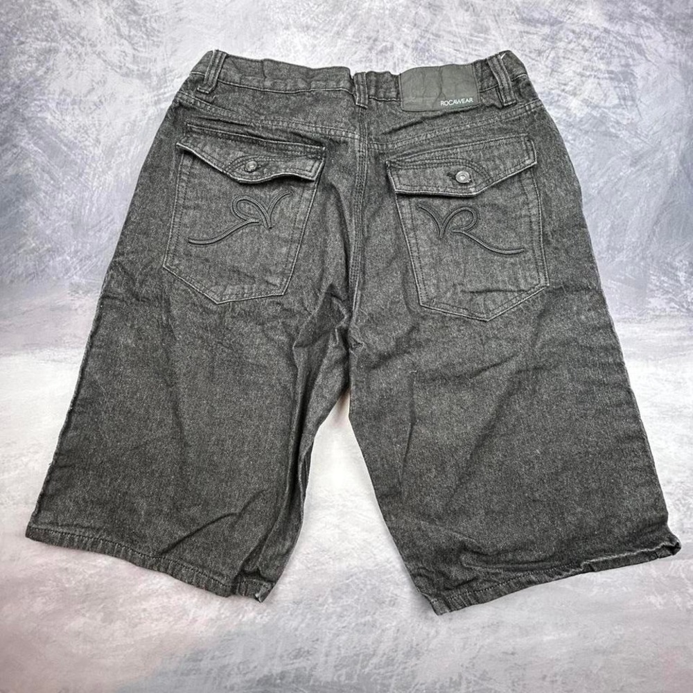 Dark Grey Rocawear Denim Shorts Embroidered Back Pockets Classic Y2K Hip Hop